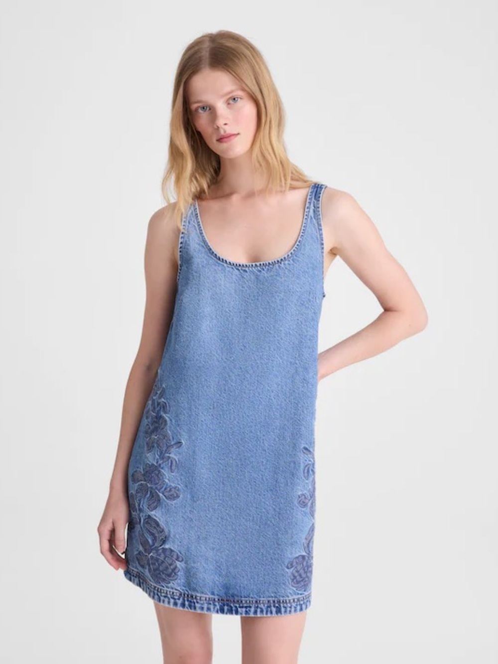 NWT Madewell Denim Embroidered Mini Dress